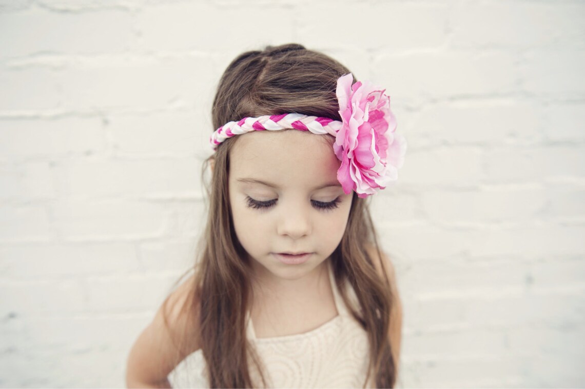Pink Headband, Hot Pink Headband, White Headband, Pink Braided Headband ...