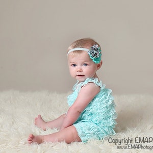 Teal Headband, floral headband, Aqua Headband, Teal Flower Girl Headband, teal birthday headband, green headband, green flower, teal clip image 4