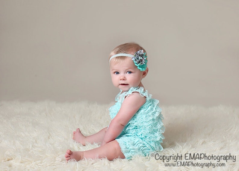 Teal Headband, floral headband, Aqua Headband, Teal Flower Girl Headband, teal birthday headband, green headband, green flower, teal clip image 4