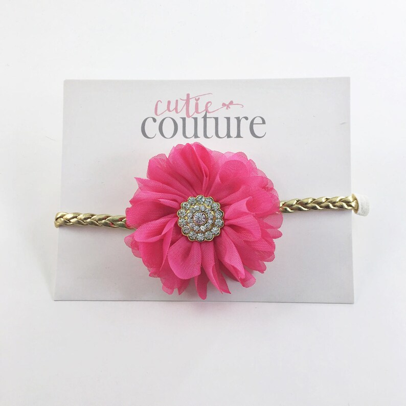 Hot Pink birthday Headband Boho Headband Gold Headband Pink and Gold Headband hot pink and Gold Headband hot pink baby Headband