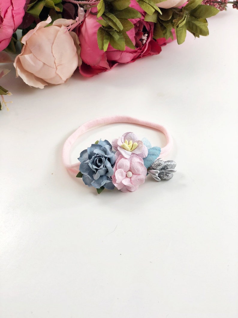 Blue lavender Headband dainty headband petite headband Newborn headband Lavender and Pink Headband newborn photo prop pink headband