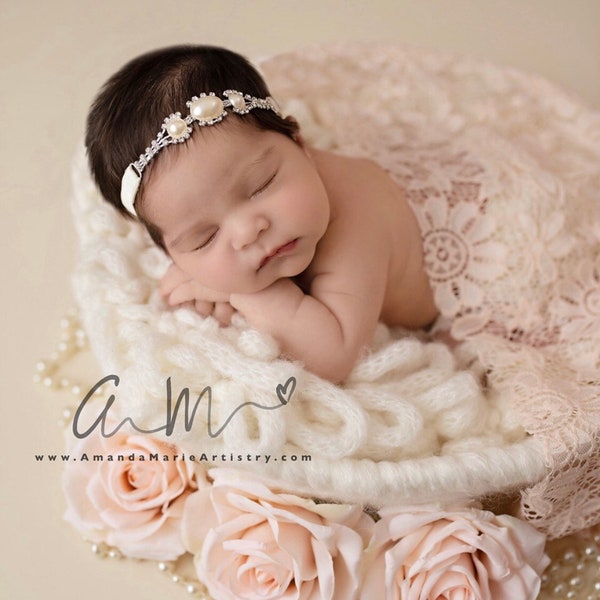 Pearl Baby Headband, Flower Girl Headband, Pearl Headband, Rhinestone Headband, Birthday Headband, Adult Headband, Pearl Halo Headband