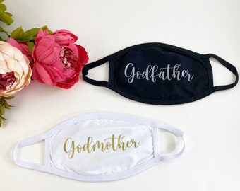 Godmother mask, godfather mask, white mask, baptism mask, mask for godmother, mask for godfather, church mask, godmother gift,godfather gift