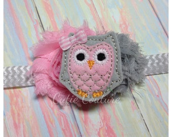 Baby Headband, Pink and Gray Headband, Owl Headband, Pink Headband, Pink Owl Headband, Owl Birthday Headband, Birthday Headband, Owl Clip