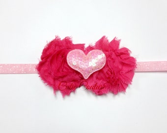 Hot Pink Headband, Hot Pink birthday Headband, Valentine's Day Headband, Heart Headband, Pink Headband, Shabby Chic Headband, pink headband