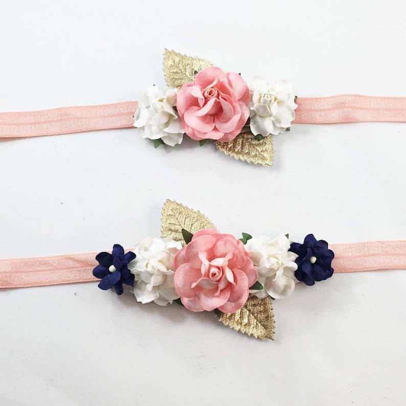 Mommy and Me Flower Headband Mommy and Me headband navy headband coral flower girl headband coral and navy Headband coral Headband