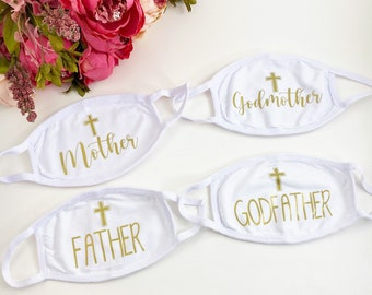 Godmother mask, godfather mask, white mask, baptism mask, mask for godmother, mask for godfather, church mask, godmother gift,godfather gift