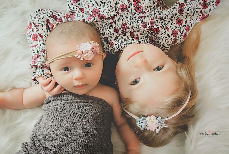 Blue lavender Headband dainty headband petite headband Newborn headband Lavender and Pink Headband newborn photo prop pink headband