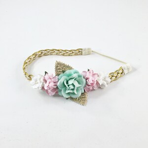 Mint Headband, Pink Headband, Pink and Gold Headband, flower crown Headband, Pink Headband, flower girl Headband, Mint and Pink Headband