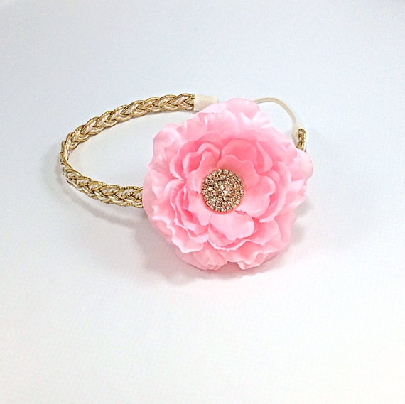 Pink and Gold Headband, Pink Headband, Gold Braided Headband  display picture 2