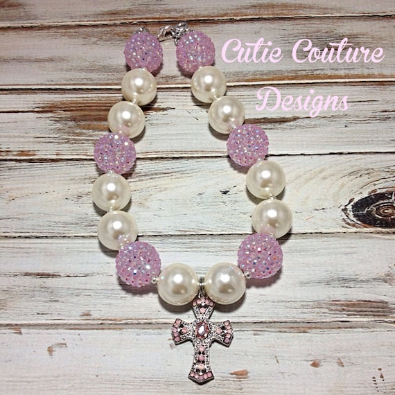 Items similar to Baptism Necklace, Christening Necklace, Cross