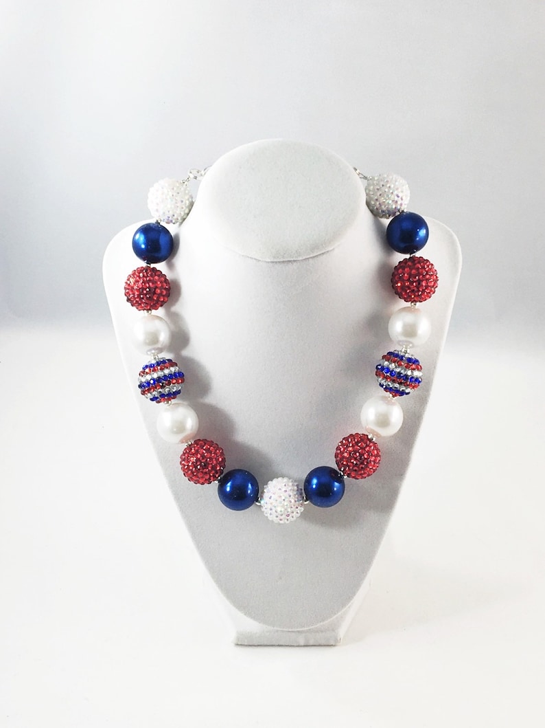 4th of July Necklace Red White and Blue Necklace Bubblegum - Etsy