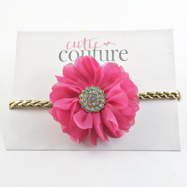 Hot Pink birthday Headband Boho Headband Gold Headband Pink and Gold Headband hot pink and Gold Headband hot pink baby Headband
