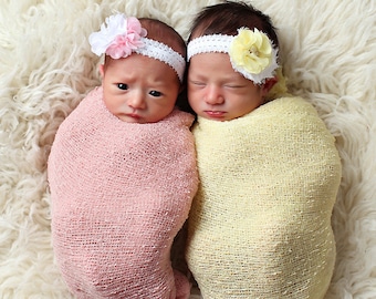 Pink headband, White headband, Pink Flower Girl Headband, pink and white headband, birthday headband, pink newborn headband, pink clip