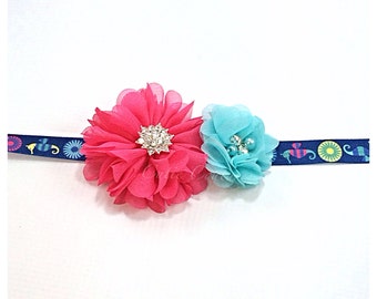 Hot Pink and Blue Headband, Hot Pink Headband, Blue Headband, Sea Horse Headband, Summer Headband, Fun Headband, Under the Sea Headband