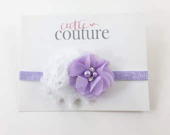 Lavender headband, white Headband, lavender and white Headband, Purple Flower Headband, Purple Birthday headband, Lavender and white clip