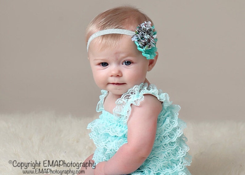 Teal Headband, floral headband, Aqua Headband, Teal Flower Girl Headband, teal birthday headband, green headband, green flower, teal clip image 3