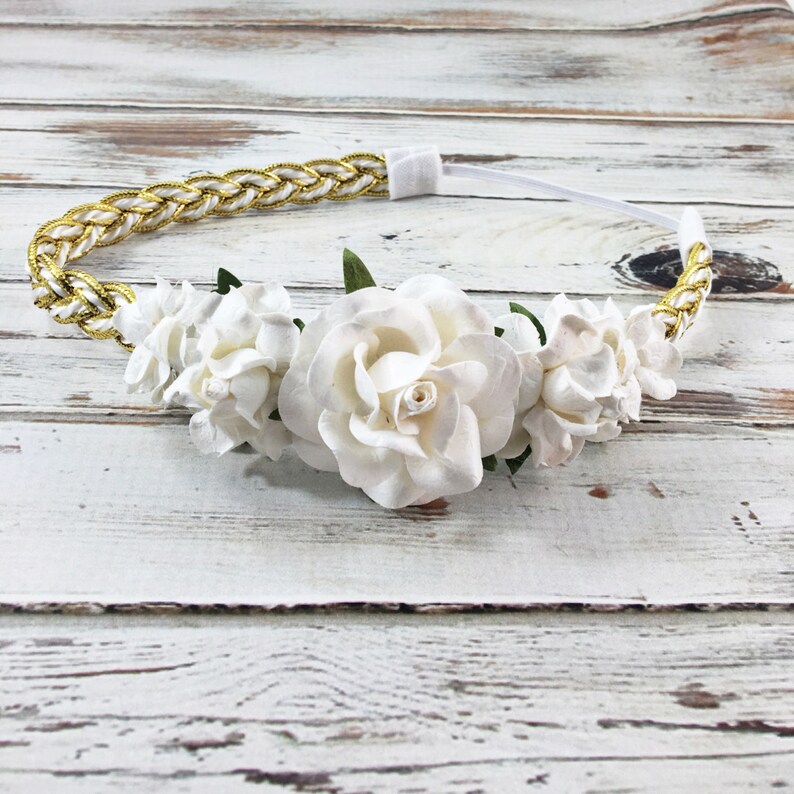 Cream Headband Cream and Gold Headband Gold Braided Headband Off White and Gold Headband,White and gold flower girl Headband,flower crown