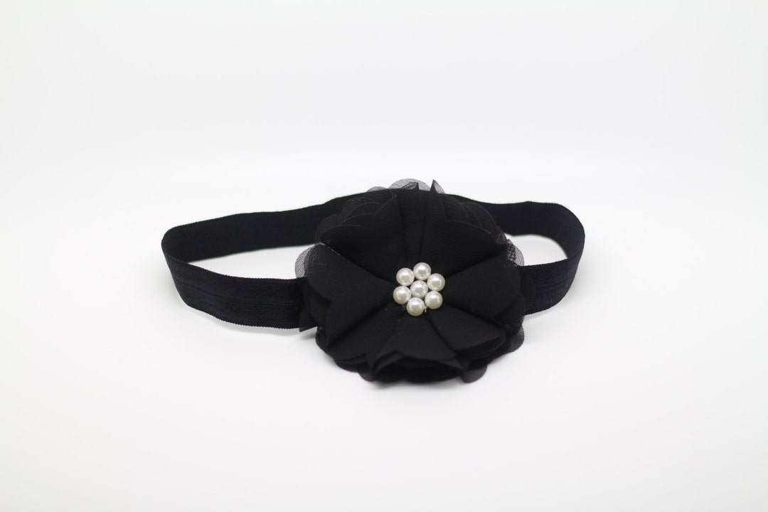 Black Headband Black Flower Headband Black Flower Girl Etsy
