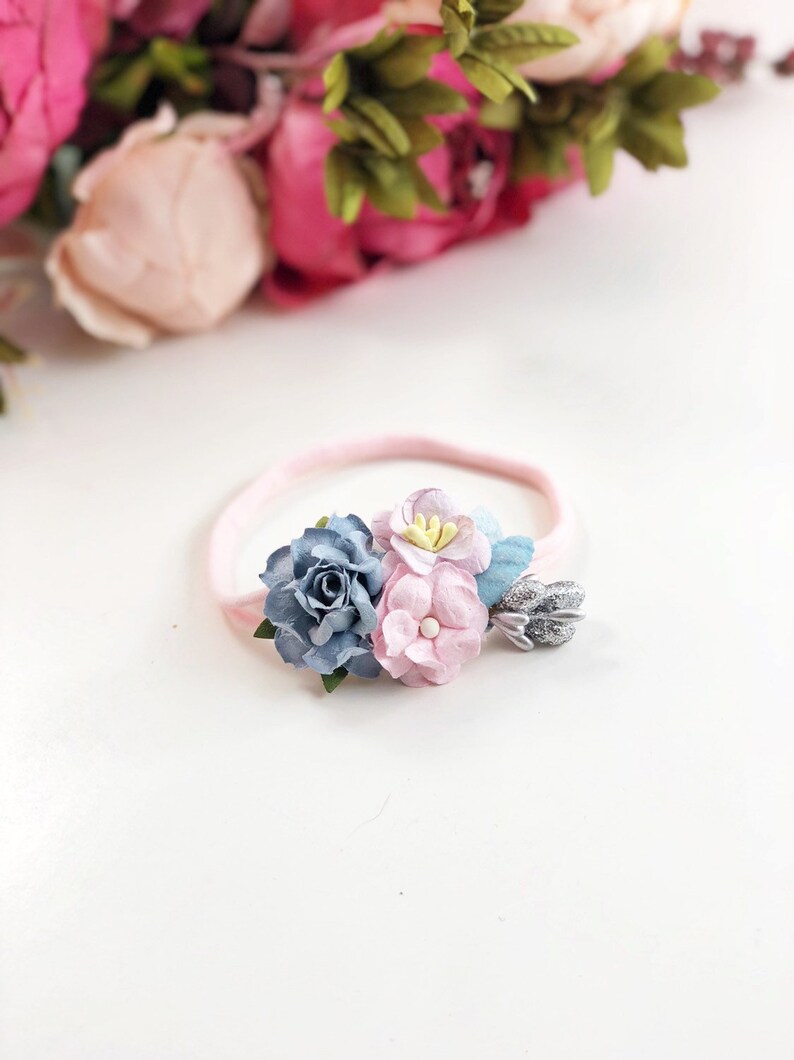 Blue lavender Headband dainty headband petite headband Newborn headband Lavender and Pink Headband newborn photo prop pink headband