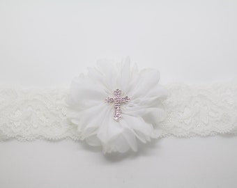 White Baptism Headband, Baptism Headband, Christening Headband, First Communion Headband, Cross headband, white headband, white christening