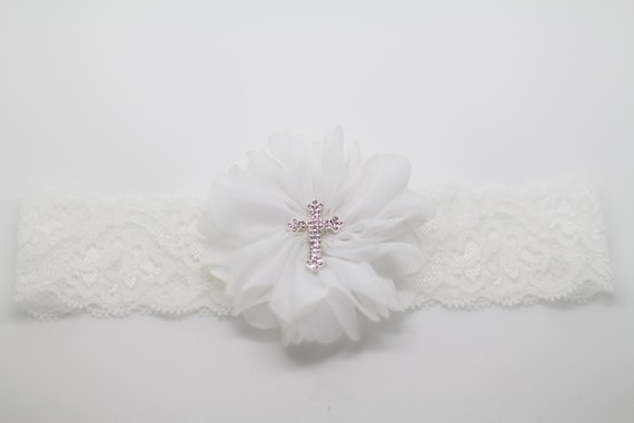 White Baptism Headband, Baptism Headband, Christening Headband, First Communion Headband, Cross headband, white headband, white christening