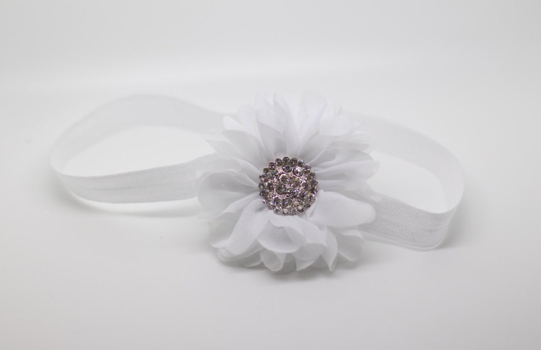 White Flower Headband, White Baptism Headband, White Flower Girl