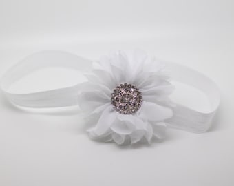 White Flower Headband, White Baptism Headband, White Flower Girl Headband, White birthday headband,Newborn Headband,White Hair Clip