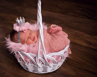 Pink Headband, Princess headband, Silver Headband, Crown Headband, Newborn Crown headband, 1st Birthday Crown, baby crown Headband,
