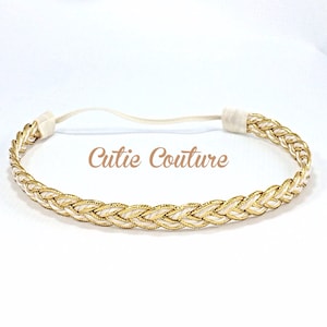 Gold and Cream Braided Headband, Gold Baby Headband, Gold Adult Headband, Boho Headband, Gold Headband, Halo Headband, gold braided headband