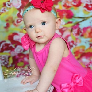 Hot Pink Baby Headband, Hot Pink Headband, Flower Headband, Aqua Headband, Hot Pink Flower Girl Headband, Birthday Headband,Newborn Headband