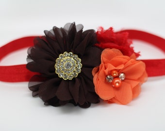 Brown Headband, Red Headband, Orange Headband, Fall Headband, Thanksgiving Headband, Gold Headband, Brown and Gold Headband, Flower Headband