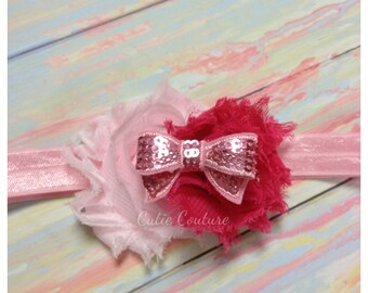 Pink baby headband, Pink headband, Hot Pink baby Headband, nany headband, Sequin Bow Headband, pink newborn headband, birthday headband