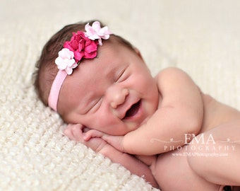 Pink and hot pink Headband, Pink Flower Girl Headband, hot pink headband, Pink newborn photo prop, Pink newborn headband