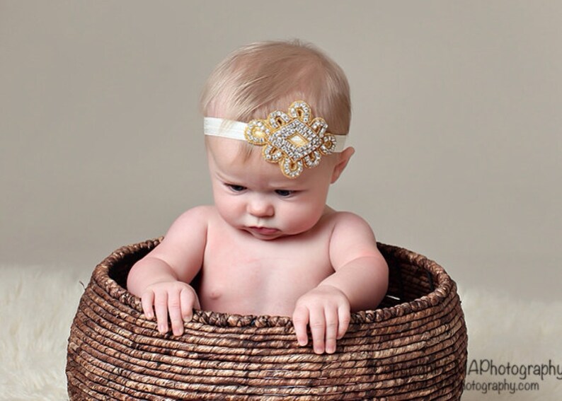 Gold Rhinestone Headband Gold Baptism Headband Christening Etsy