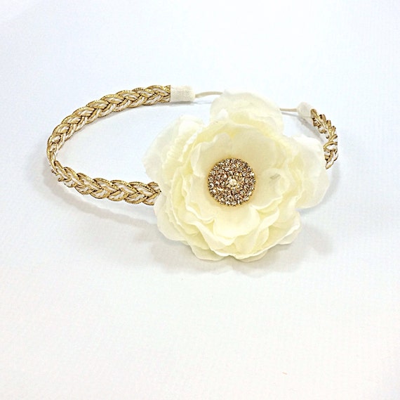 Ivory and Gold Headband, Ivory Headband, Gold Headband  display picture 3
