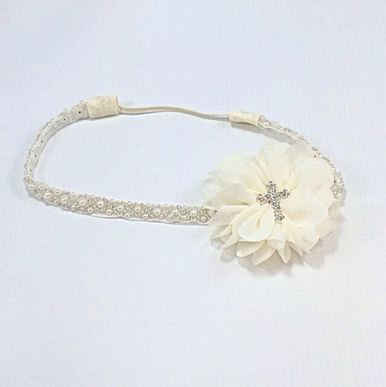 Ivory Baptism Headband Cream Baptism Headband Christening Etsy