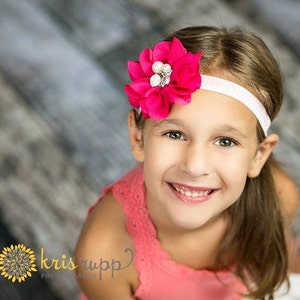 Baby Headband, Baby,  Hair Clip, Pink, Pearl, Rose Headband, Pink Headband, Chevron, Flower Girl, Perfect for Photo Props