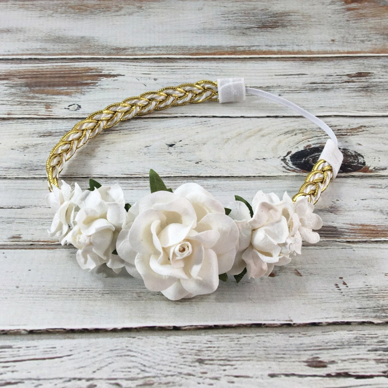 Cream Headband Cream and Gold Headband Gold Braided Headband Off White and Gold Headband,White and gold flower girl Headband,flower crown