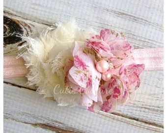 Ivory and pink Headband, Pink Headband, Ivory Headband, Floral Headband, pink Flower Girl Headband, Pink Birthday Headband, cream headband