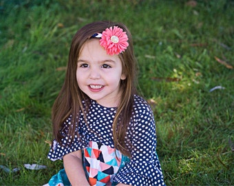 Coral headband, navy headband, braided headband, coral flower headband, coral braided headband, coral and navy flower girl headband