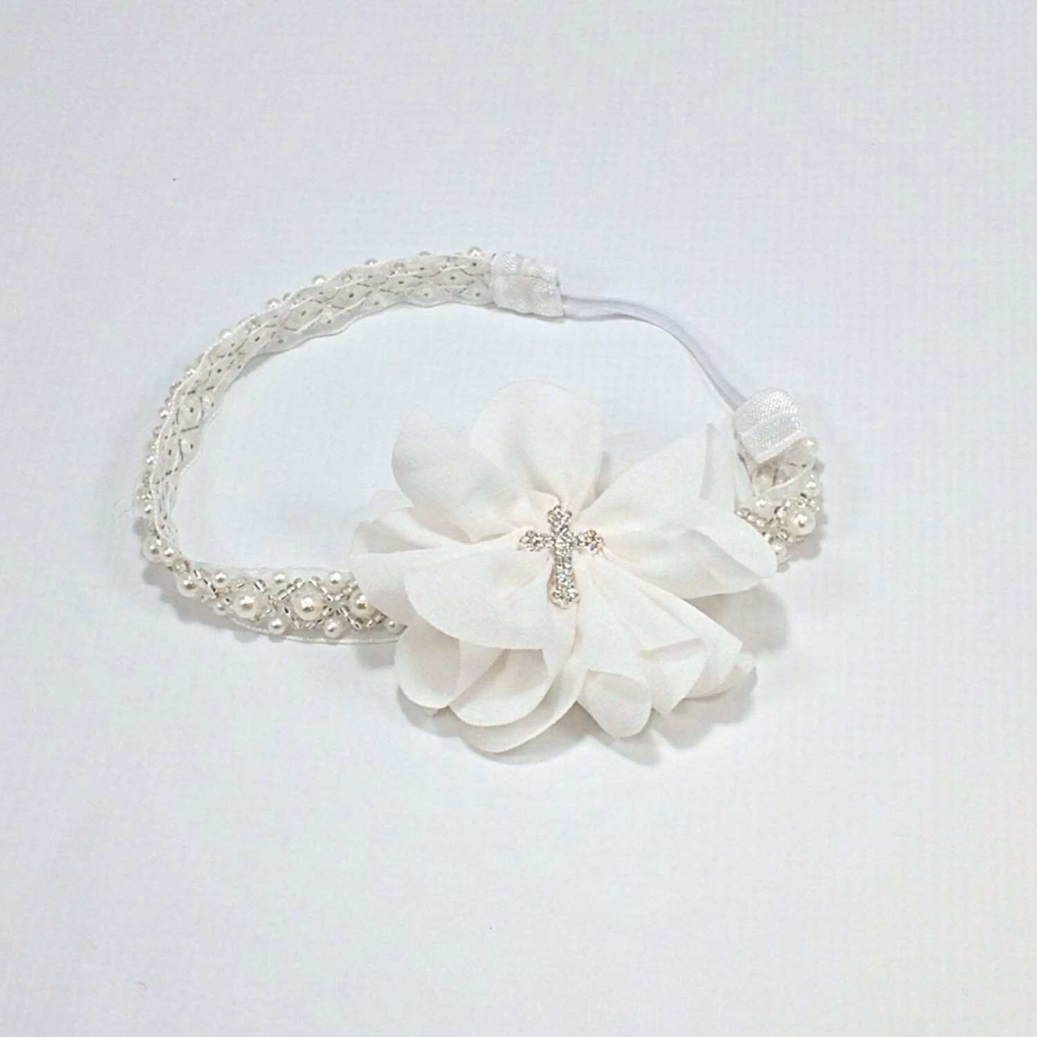 White Baptism Headband White Christening Headband Communion Etsy