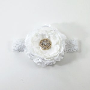White Headband, White and Gold Headband, White Baby Headband, White Lace Headband, White Birthday Headband, White Flower Girl headband