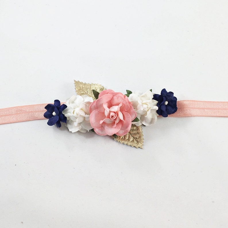 Mommy and Me Flower Headband Mommy and Me headband navy headband coral flower girl headband coral and navy Headband coral Headband