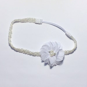 White baptism headband,  pearl and beaded headband, Baptism Headband, Christening Headband, white Flower Girl Headband, communion headband