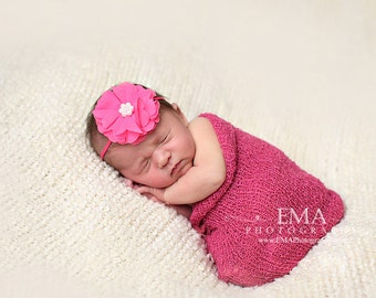 Hot Pink Headband, Hot Pink Flower Headband, Hot Pink Flower Girl Headband, Pink birthday headband,Pink Newborn Headband, hot pink clip