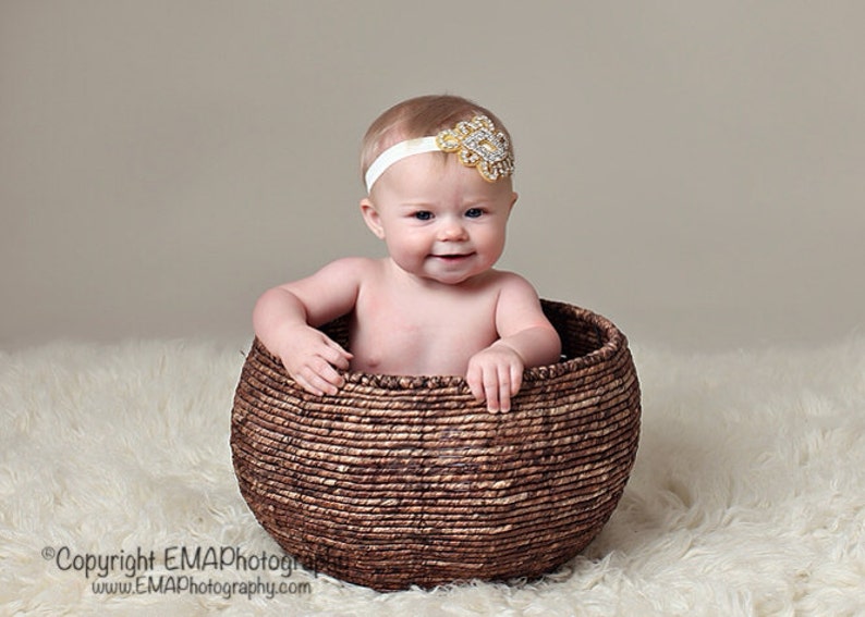 Gold Rhinestone Headband Gold Baptism Headband Christening Etsy