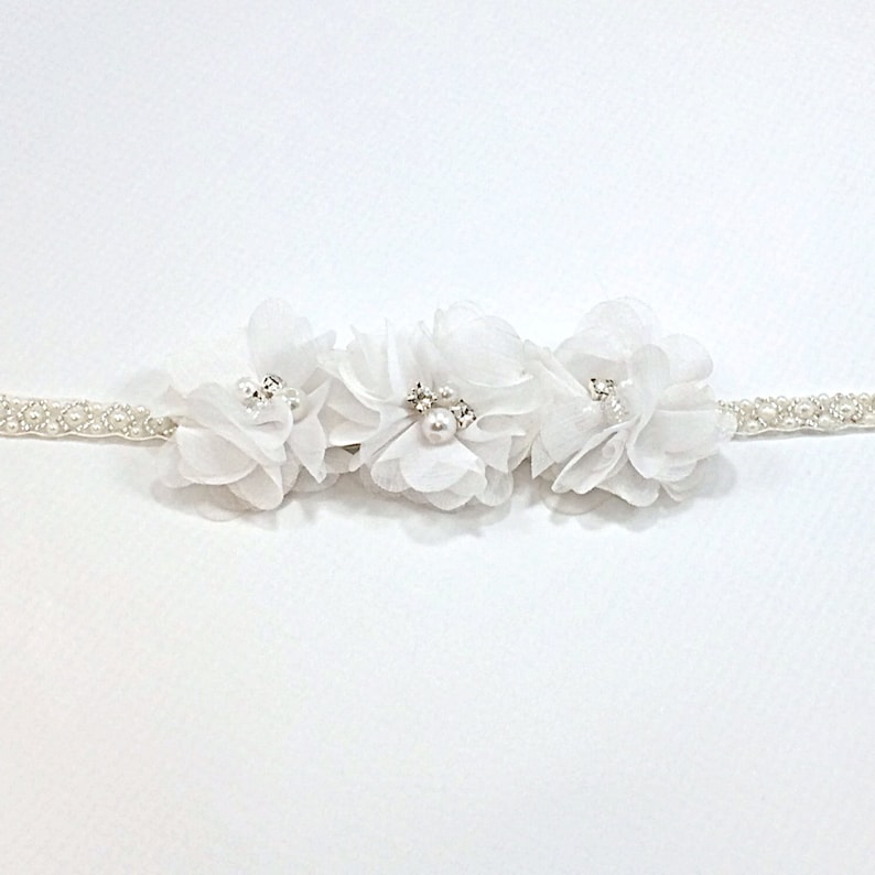 White Headband White Flower Girl Headband Pearl Headband White Baptism Headband Christening Headband Baptism Headband Beaded Headband