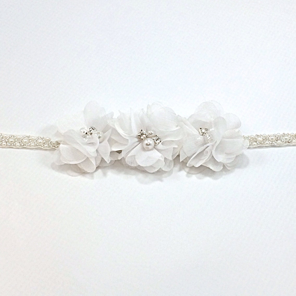 White Headband, Baptism Headband, Christening Headband, White Flower Girl Headband, White Baptism Headband, Pearl Headband, Beaded Headband