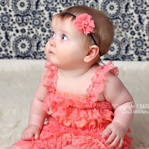 Coral Headband, Coral and navy Headband, coral birthday headband, coral flower headband, coal newborn headband, coral flower headband